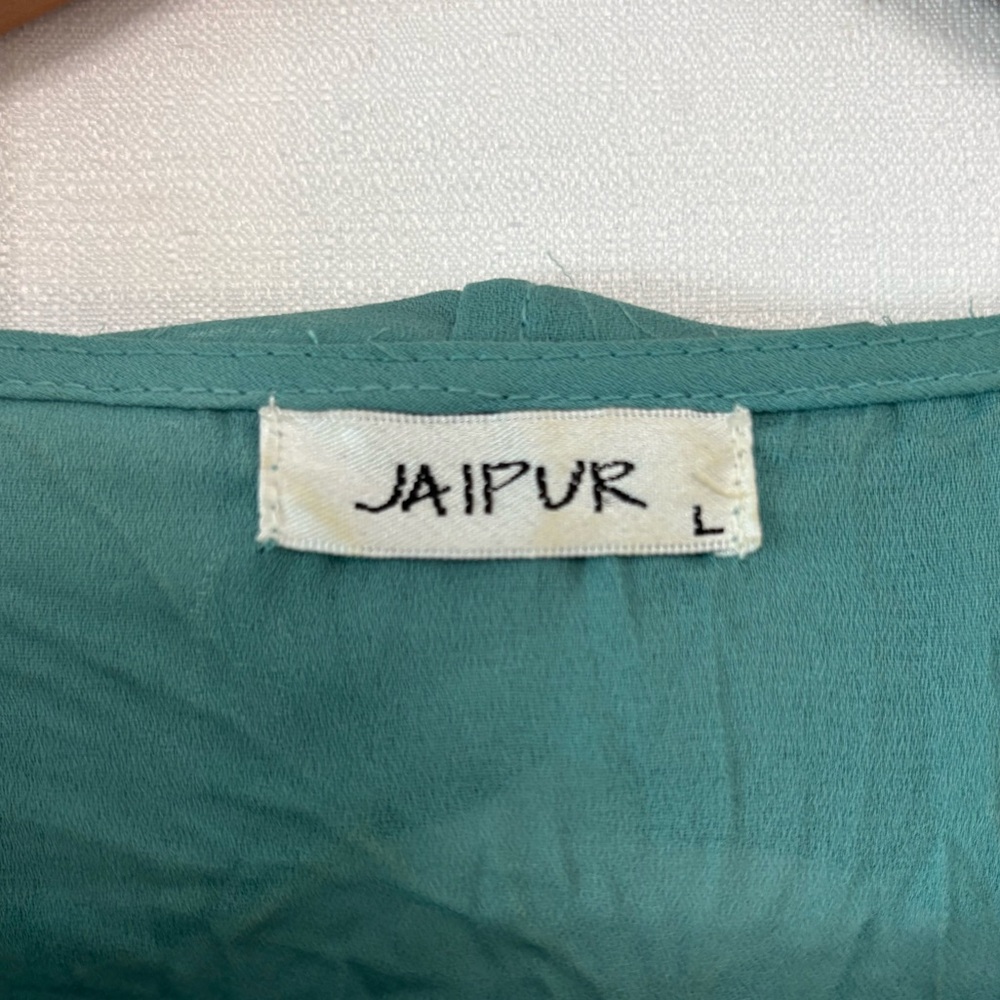 Jaipur Teal Ruffled Lace-Trim Blouse - Picture 4 of 6